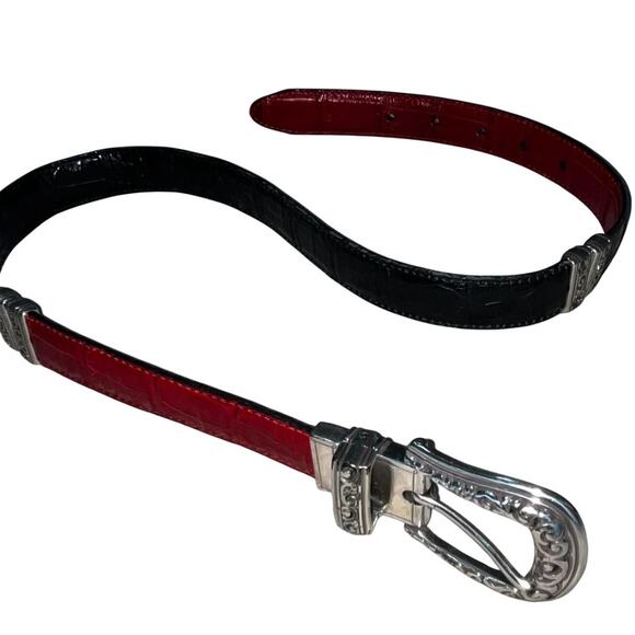 Brighton Red Black Reversible Leather Belt XL 36 Silver Buckle Classic Chic main image 7
